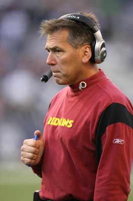 SEATTLE - NOVEMBER 23:  Head coach Jim Zorn of the Washington Redskins looks on during the game against the Seattle Seahawks on November 23, 2008 at Qwest Field in Seattle, Washington. The Redskins defeated the  Seahawks 20-17. (Photo by Otto Greule Jr/Ge