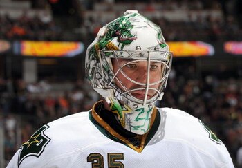ANAHEIM, CA - MARCH 06:  Marty Turco #35 of the Dallas Stars in goal against the Anaheim Ducks during the game at the Honda Center on March 6, 2009 in Anaheim, California.  (Photo by Harry How/Getty Images)