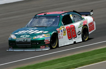 INDIANAPOLIS - JULY 24: Dale Earnhardt Jr., driver of the #88 AMP Energy/National Guard Chevrolet, drives during practice for the NASCAR Sprint Cup Series Allstate 400 at the Brickyard at Indianapolis Motor Speedway on July 24, 2009 in Indianapolis, Indi