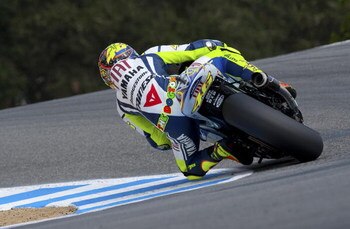 MONTEREY, CA - JULY 4:  Valentino Rossi of Italy rides the #46 Fiat Yamaha during practice for the Moto GP Red Bull U. S. Grand Prix at the Mazda Raceway Laguna Seca on July 4, 2009 in Monterey, California.  (Photo by Robert Laberge/Getty Images)