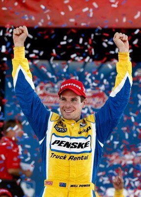 EDMONTON, AB - JULY 26:  Will Power, driver of the #12 Penske Truck Rental Dallara Honda, celebrates after winning the IRL IndyCar Series Rexall Edmonton Indy on July 26, 2009 at Edmonton City Centre Airport in Edmonton, Alberta, Canada.  (Photo by Jonath