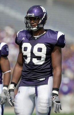 EVANSTON, IL - SEPTEMBER 8: Corey Wootton #99 of the Northwestern Wildcats looks on during the game against the Nevada Wolf Pack on September 8, 2007 at Ryan Field at Northwestern University in Evanston, Illinois. (Photo by Jonathan Daniel/Getty Images)