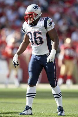 SAN FRANCISCO - OCTOBER 5: Adalius Thomas #96 of the New England Patriots stands on the field during the game against the San Francisco 49ers on October 5, 2008 at Candlestick Park in San Francisco, California. (Photo by Jed Jacobsohn/Getty Images)