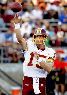 CANTON, OH - AUGUST 3: Quarterback Todd Collins #15 of the Washington Redskins sets to pass against the Indianapolis Colts in the Pro Football Hall of Fame Game at Fawcett Stadium on August 3, 2008 in Canton, Ohio.   (Photo by Al Messerschmidt/Getty Image