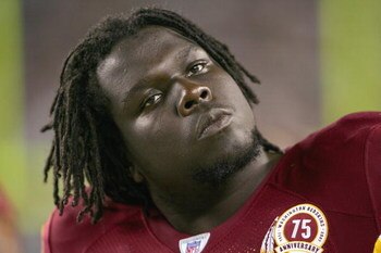 PHILADELPHIA - SEPTEMBER 17:  Stephon Heyer #74 of the Washington Redskins looks on during the game against the Philadelphia Eagles at Lincoln Financial Field on September 17, 2007  in Philadelphia, Pennsylvania. (Photo by: Chris McGrath/Getty Images)