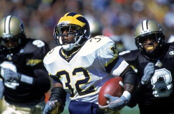 7 Oct 2000:  Anthony Thomas #32 of the Michigan Wolverines moves with the ball during the game against the Purdue Boilermakers at the Ross-Ade Stadium in West Lafayette, Indiana.  The Boilermakers defeated the Wolerines 23-22.Mandatory Credit: Jonathan Da