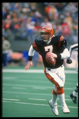 Undated:  Quarterback Boomer Esiason of the Cincinnati Bengals looks to pass the ball during a game at Riverfront Stadium in Cincinnati, Ohio. Mandatory Credit: Jonathan Daniel  /Allsport