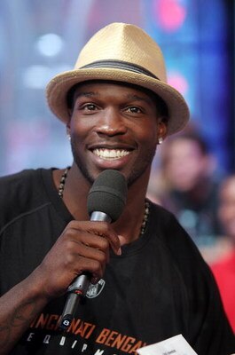 NEW YORK - JULY 01:  (U.S. TABS OUT) Professional football player Chad Johnson appears onstage during MTV's Total Request Live at the MTV Times Square Studios July 1, 2008 in New York City.  (Photo by Scott Gries/Getty Images)