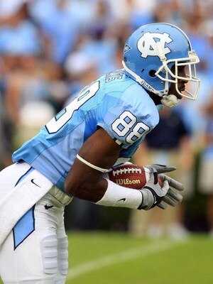 CHAPEL HILL, NC - OCTOBER 11:  Hakeem Nicks #88 of the North Carolina Tar Heels runs upfield against the Notre Dame Fighting Irish at Kenan Stadium October 11, 2008 in Chapel Hill, North Carolina.  (Photo by Scott Halleran/Getty Images)