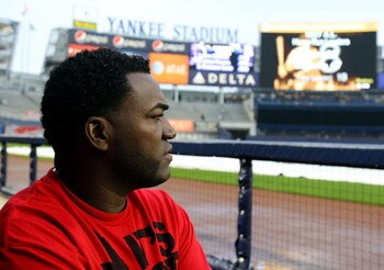 NEW YORK - MAY 04:  David Ortiz #34 of the Boston Red Sox looks on prior to playing the New York Yankees on May 4, 2009 at Yankee Stadium in the Bronx borough of New York City.  (Photo by Jim McIsaac/Getty Images)