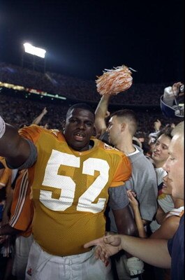 19 Sep 1998:  Offensive guard Cosey Coleman # 52 of the Tennessee Volunteers celebrates following a game against the Florida Gators at the Neyland Stadium in Knoxville, Tennessee. The Volunteers defeated the Gators 20-17. Mandatory Credit: Andy Lyons  /Al
