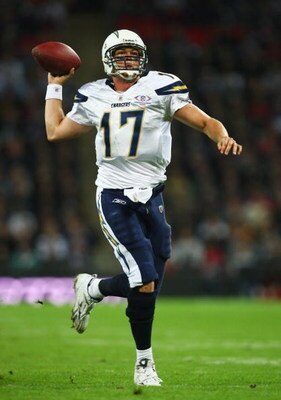 LONDON - OCTOBER 26:  Philip Rivers of the San Diego Chargers in action during the Bridgestone International Series NFL match between San Diego Chargers and New Orleans Saints at Wembley Stadium on October 26, 2008 in London, England.  (Photo by Laurence 
