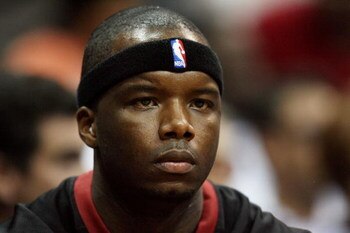 ATLANTA - MAY 03:  Jermaine O'Neal #7 of the Miami Heat reacts while sitting on the bench late in the game against the Atlanta Hawks during Game Seven of the Eastern Conference Quarterfinals at Philips Arena on May 3, 2009 in Atlanta, Georgia. The Hawks d