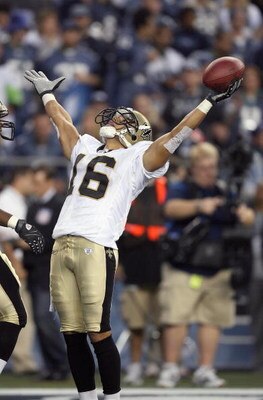 SEATTLE - OCTOBER 14: Wide receiver Lance Moore #16 of the New Orleans Saints celebrates a touchdown against the Seattle Seahawks at Qwest Field on October 14, 2007 in Seattle, Washington. (Photo by Otto Greule Jr/Getty Images)