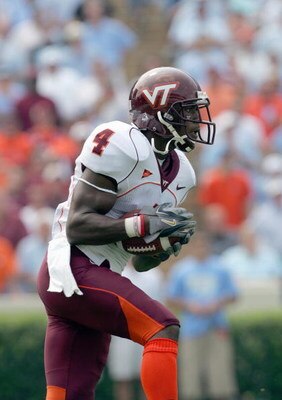 CHAPEL HILL, NC - SEPTEMBER 9:  Eddie Royal #4 of the Virginia Tech Hokies carries the ball during the game against the University of North Carolina Tar Heels on September 9, 2006 at Kenan Stadium in Chapel Hill, North Carolina.  (Photo By Streeter Lecka/