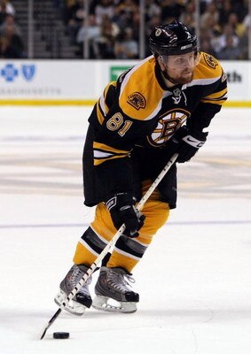 BOSTON - MAY 14:  Phil Kessel #81 of the Boston Bruins takes the puck against the Carolina Hurricanes during Game Seven of the Eastern Conference Semifinal Round of the 2009 Stanley Cup Playoffs on May 14, 2009 at the TD Banknorth Garden in Boston, Massac