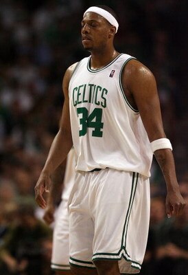 BOSTON - MAY 17:  Paul Pierce #34 of the Boston Celtics walks off the court as he is pulled from the game late in the fourth quarter against the Orlando Magic in Game Seven of the Eastern Conference Semifinals during the 2009 NBA Playoffs at TD Banknorth 