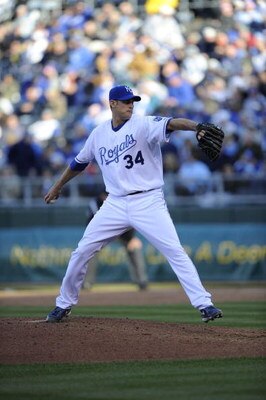 KANSAS CITY, MO - APRIL 10:  Jamey Wright #34 of the Kansas City Royals pitches against the New York Yankees during the game on April 10, 2009 at Kauffman Stadium in Kansas City, Missouri. The Yankees won 4-1. (Photo by G. Newman Lowrance/Getty Images)