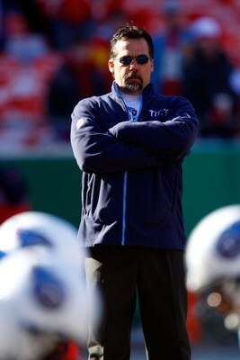 KANSAS CITY, MO - DECEMBER 16:  Head coach Jeff Fisher of the Tennessee Titans looks on during the game against the Kansas City Chiefs on December 16, 2007 at Arrowhead Stadium in Kansas City, Missouri.  (Photo by Jamie Squire/Getty Images)