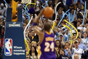 DENVER - MAY 29:  Kobe Bryant #24 of the Los Angeles Lakers shoots a free throw in the second quarter against the Denver Nuggets in Game Six of the Western Conference Finals during the 2009 NBA Playoffs at Pepsi Center on May 29, 2009 in Denver, Colorado.