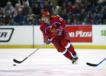 KELOWNA, CANADA - DECEMBER 26:  Sergei Shirokov #29 of Team Russia skates against Team Sweden during their World Junior Hockey Championships game at Prospera Place on December 26, 2005 in Kelowna, British Columbia, Canada. Russia defeated Sweden 5-1. (Pho