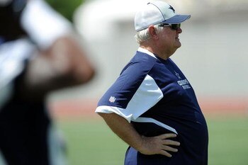 CARROLLTON, TX - JUNE 16:  Head coach Wade Phillips of the Dallas Cowboys during mini camp at Standridge Stadium on June 16, 2009 in Carrollton, Texas.  (Photo by Ronald Martinez/Getty Images)