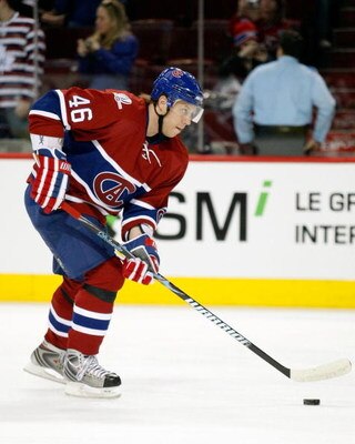 MONTREAL- MARCH 31:  Andrei Kostitsyn #46 of the Montreal Canadiens skates with the puck during the warm up period prior to facing the Chicago Blackhawks at the Bell Centre on March 31, 2009 in Montreal, Quebec, Canada.  The Canadiens defeated the Blackha