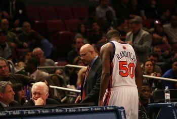NEW YORK - JANUARY 02: Zach Randolph #50 of the New York Knicks leaves the court after being ejected after throwing his headband at referee Tony Brothers against the Sacramento Kings on January 2, 2008 at Madison Square Garden in New York City. NOTE TO US