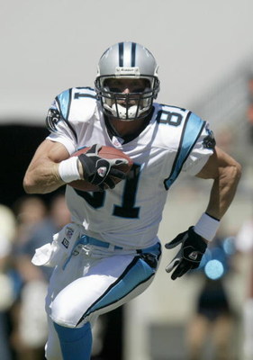 CHARLOTTE, NC - SEPTEMBER 11:  Ricky Proehl #81 of the Carolina Panthers carries the ball during the game against the New Orleans Saints at Bank of America Stadium on September 11, 2005 in Charlotte, North Carolina. The Saints won 23-20. (Photo by Craig J