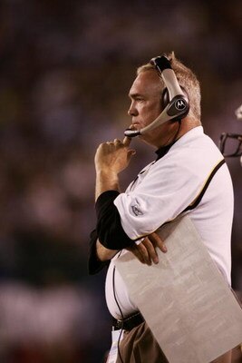 SAN DIEGO - OCTOBER 10:  Quarterbacks coach Mark Whipple of the Pittsburgh Steelers looks on against the San Diego Chargers at Qualcomm Stadium on October 10, 2005 in San Diego, California. The Steelers defeated the Chargers 24-22.  (Photo by Donald Miral