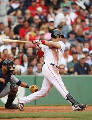 BOSTON - AUGUST 13:  Victor Martinez #41 of the Boston Red Sox swings at the pitch during the game against the Detroit Tigers at Fenway Park on August 13, 2009 in Boston, Massachusetts. (Photo by Elsa/Getty Images)