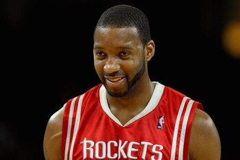 OAKLAND, CA - DECEMBER 12:  Tracy McGrady #1 of the Houston Rockets smiles during the game against the Golden State Warriors on December 12, 2008 at Oracle Arena in Oakland, California.  The Rockets won 119-108.  NOTE TO USER: User expressly acknowledges 