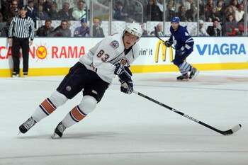 TORONTO - MARCH 7:  Ales Hemsky #83 of the Edmonton Oilers skates against the Toronto Maple Leafs during the game at Air Canada Centre on March 7, 2009 in Toronto, Ontario, Canada. (Photo by Dave Sandford/Getty Images)