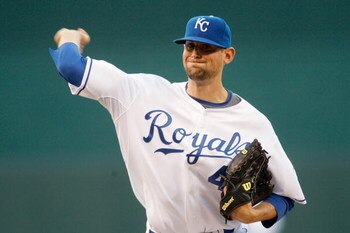 KANSAS CITY - JUNE 12: Starting pitcher Luke Hochevar #44 of the Kansas City Royals pitches during the game against the Cincinnati Reds on June 12, 2009 at Kauffman Stadium in Kansas City, Missouri. (Photo by Jamie Squire/Getty Images)