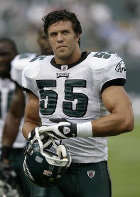 PHILADELPHIA - SEPTEMBER 21:Stewart Bradley #55  of the Philadelphia Eagles walks off the field after pre-game warmups before their game against the Pittsburgh Steelers on September 21, 2008 at Lincoln Financial Field in Philadelphia, Pennsylvania. (Photo