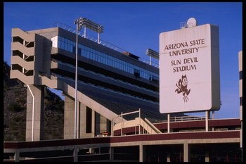 25 Dec 1995: Portrait of the entrance to Sun Devil Stadium in Tempe, Arizona, where the Arizona Cardinals and the Arizona State Sun Devils play football.