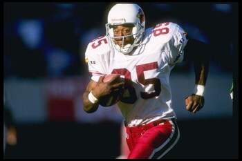 27 Oct 1996:  Wide receiver Rob Moore of the Arizona Cardinals moves the ball during a game against the New York Jets at Sun Devil Stadium in Tempe, Arizona.  The Jets won the game, 31-21. Mandatory Credit: Stephen Dunn  /Allsport