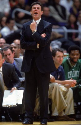 25 Feb 2000:  Coach Rick Pitino of the Boston Celtics yells from the sidelines during the game against the Los Angeles Lakers at Staples Center in Los Angeles, California. The Lakers defeated the Celtics 109-96..   Mandatory Credit: Tom Hauck  /Allsport