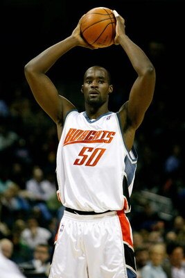 CHARLOTTE, NC - DECEMBER 5:  Emeka Okafor #50 of the Charlotte Bobcats looks for an open pass during the game against the Chicago Bulls on December 5, 2007 at Charlotte Bobcats Arena in Charlotte, North Carolina.  The Bulls won 91-82.  NOTE TO USER: User 