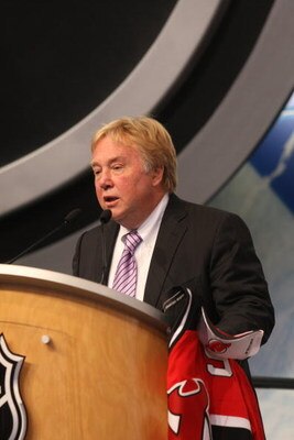 MONTREAL - JUNE 26:  Executive Vice President, Hockey Operations/ Director, Scouting David Conte of the New Jersey Devils speaks from the podium during the first round of the 2009 NHL Entry Draft at the Bell Centre on June 26, 2009 in Montreal, Quebec, Ca