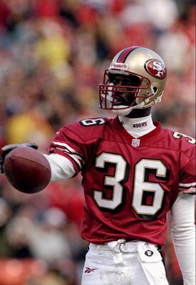 16 Nov 1997:  Running back Merton Hanks of the San Francisco 49ers looks on during a game against the Carolina Panthers at 3Com Park in San Francisco, California.  The 49ers won the game, 27-19. Mandatory Credit: Otto Greule  /Allsport