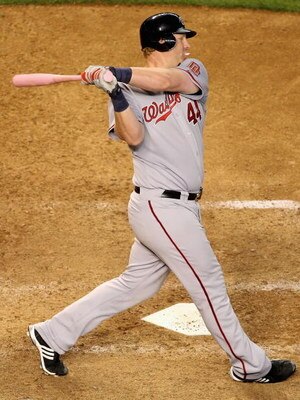 PHOENIX - MAY 10:  Adam Dunn #44 of the Washington Nationals bats against the Arizona Diamondbacks during the major league baseball game at Chase Field on May 10, 2009 in Phoenix, Arizona. The Diamondbacks defeated the Nationals 10-8. (Photo by Christian 