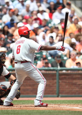 SAN FRANCISCO - AUGUST 02: Ryan Howard #6 of the Philadelphia Phillies bats against the San Francisco Giants during a Major League Baseball game at AT&T Park on August 2, 2009 in San Francisco, California. (Photo by Jed Jacobsohn/Getty Images)