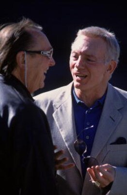 4 Aug 2001:  Owner Jerry Jenes (R) of the Dallas Cowboys talks with Owner Al Davis of the Oakland Raiders during the Pre-Season game at the network Associates Coliseum in Oakland, California. The Raiders defeated the Cowboys 21-14.Mandatory Credit: Jed Ja