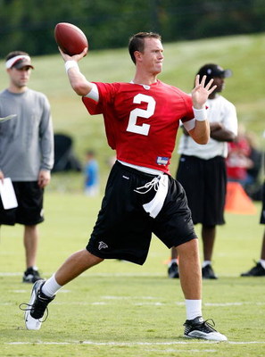FLOWERY BRANCH, GA - AUGUST 01:  Quarterback Matt Ryan #2 of the Atlanta Falcons during opening day of training camp on August 1, 2009 at the Falcons Training Complex in Flowery Branch, Georgia.  (Photo by Kevin C. Cox/Getty Images)