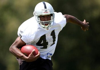 ALAMEDA, CA - MAY 09:  Louis Rankin #41 of the Oakland Raiders works out at the rookie mini-camp at the Raiders training facility on May 9, 2008 in Alameda, California.  (Photo by Jed Jacobsohn/Getty Images)