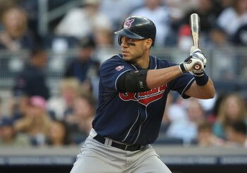 NEW YORK - APRIL 18:  Travis Hafner #48 of the Cleveland Indians at bat against the New York Yankees at Yankee Stadium on April 18, 2009 in the Bronx borough of New York City.  (Photo by Nick Laham/Getty Images)