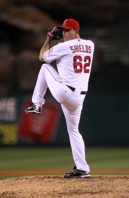 ANAHEIM, CA - APRIL 24:  Scott Shields #62 of the Los Angeles Angels of Anaheim throws a pitch against the Seattle Mariners on April 24, 2009 at Angel Stadium in Anaheim, California.  The Mariners won 8-3.  (Photo by Stephen Dunn/Getty Images)