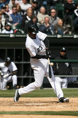 CHICAGO - APRIL 09:  Jermaine Dye #23 of the Chicago White Sox bats against the Kansas City Roayls at U.S. Cellular Field on April 9, 2009 in Chicago, Illinois. The Royals won 2-1.  (Photo by Jonathan Daniel/Getty Images)