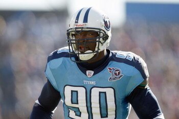 NASHVILLE,TN - DECEMBER 21:  Jevon Kearse #90 of the Tennessee Titans looks on the field during the game against the Pittsburgh Steelers on December 21, 2008 at LP Field in Nashville, Tennessee. (Photo by: Streeter Lecka/Getty Images)